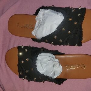 Black Sandals with Gold Studs